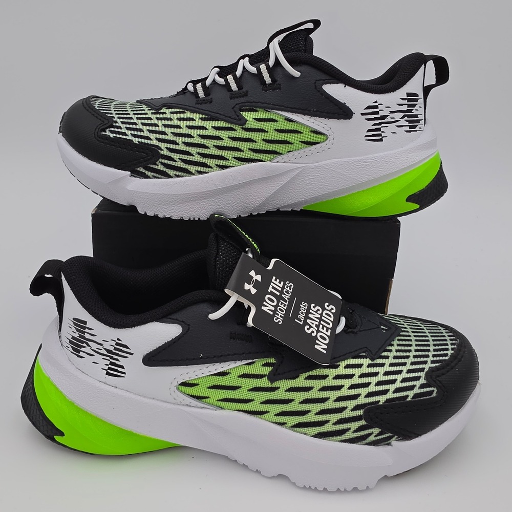 Under Armour Scramjet 7 Kids Running Shoes Black Lime Green 12.5K 6006928-100